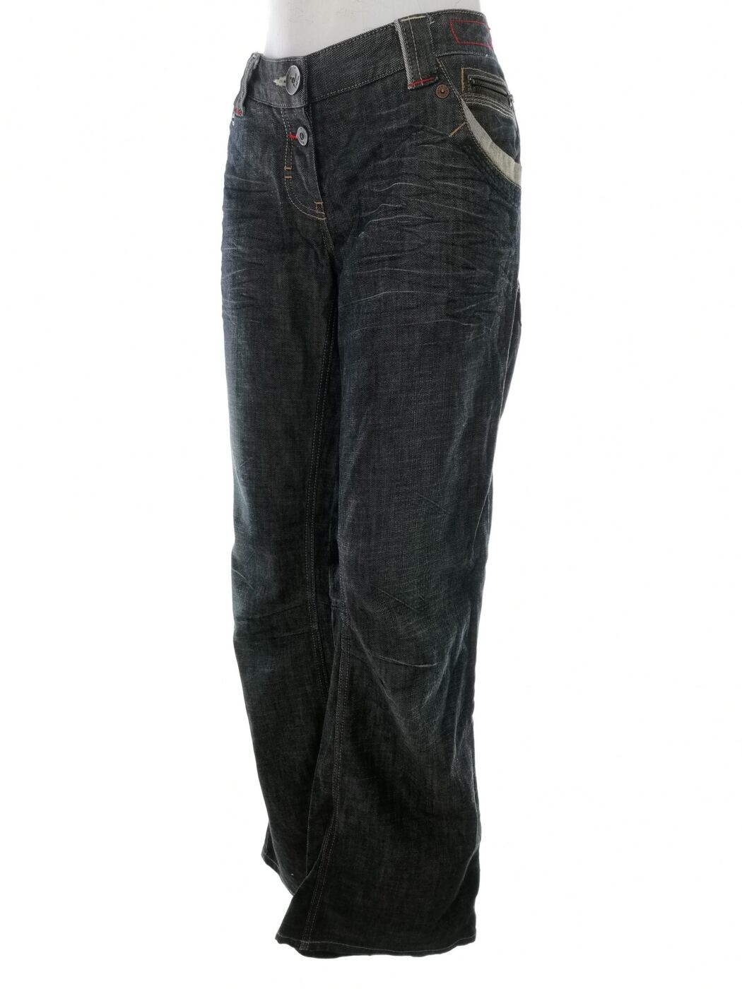 River island Rozmiar 14 (40) Kolor Granatowy Spodnie Jeansy Materiał Bawełna