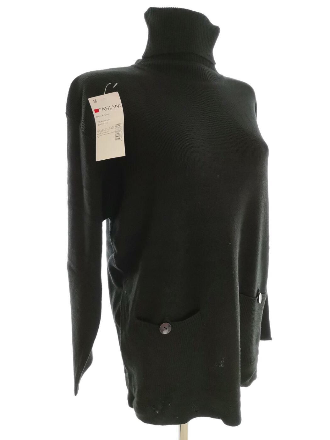 Fabiani Rozmiar M Kolor Czarny Golf Tunika Bluzka Dzianina Długi rękaw Materiał Wełna Merino Fabiani Rozmiar M Kolor Czarny Golf Tunika Bluzka Dzianina Długi rękaw Materiał Wełna Merino