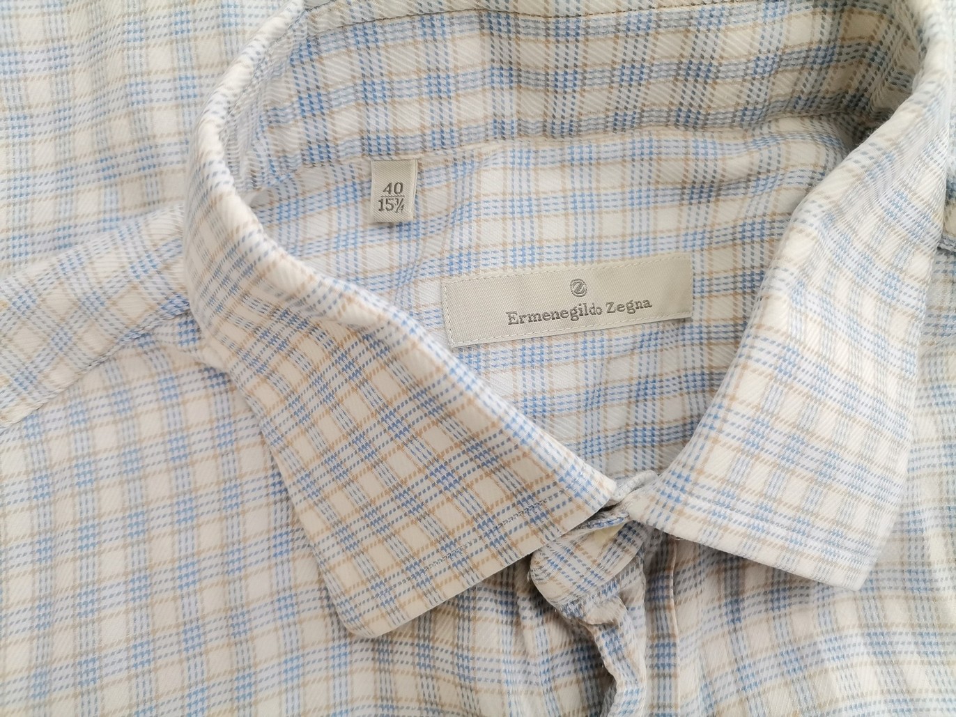 Ermenegildo Zegna Rozmiar 15 3/4 (40) Kolor Niebieski Krata Kołnierz Męska Koszula Elegancka Długi rękaw Materiał Bawełna 100%