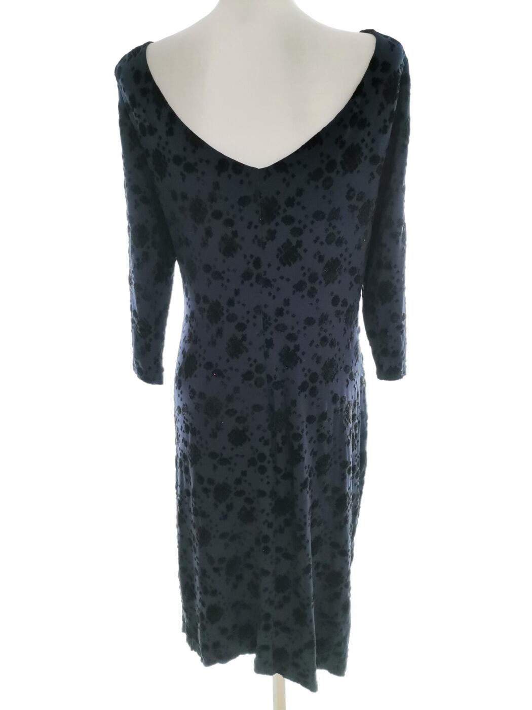 Monsoon Rozmiar 14 (42) Kolor Granatowy W łódkę Sukienka Bodycon Rękaw 3/4 Midi Materiał Wiskoza