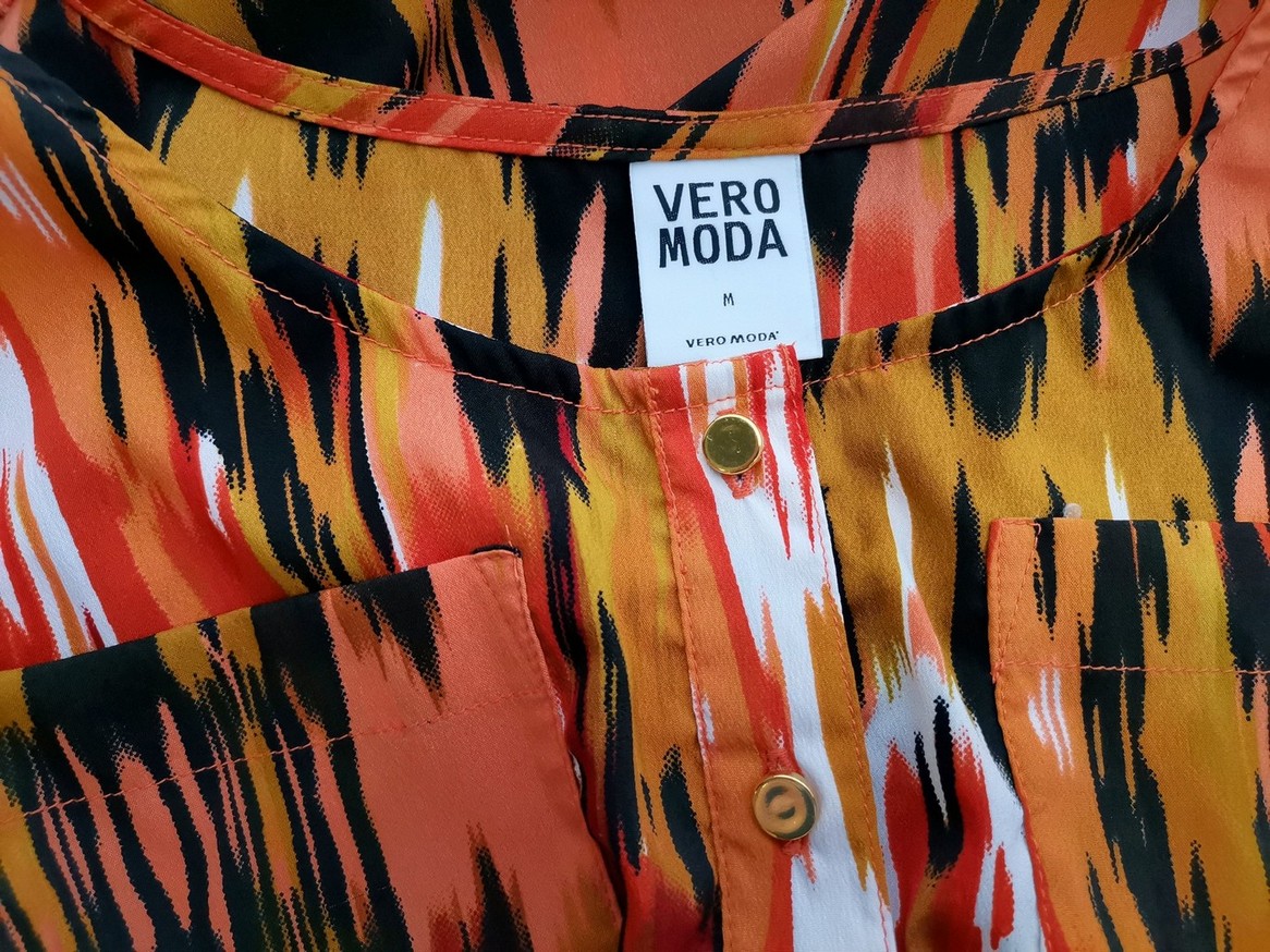 Vero moda Rozmiar M Kolor Pomarańczowy Okrągły dekolt Bluzka Popover Guziki Bezrękawnik