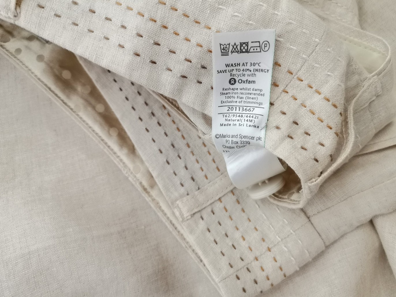 Rozmiar 14 (42) Kolor Beżowy Spodnie Casual Materiał Len 100%