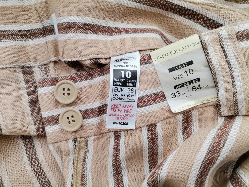 St bernard Rozmiar 10 (38) Kolor Beżowy Pasy Spodnie Casual Materiał Len