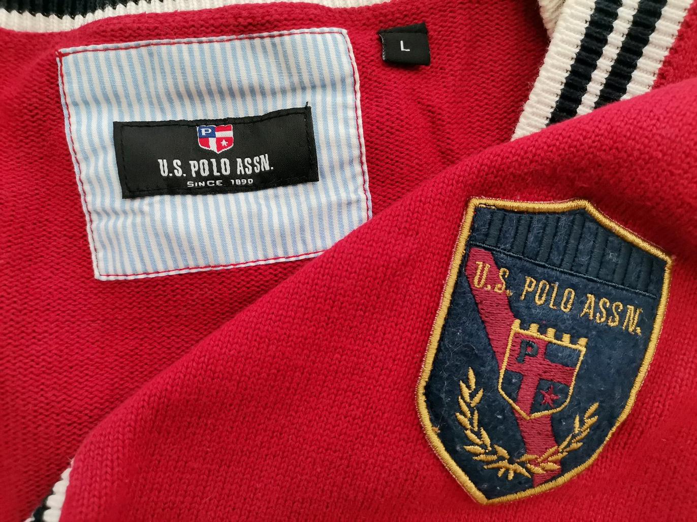 IMG_20210506_100446_r1.jpg U.S. Polo ASSN Rozmiar L Kolor Czerwony Męski Sweter Rozpinany Długi rękaw Materiał Bawełna 100%