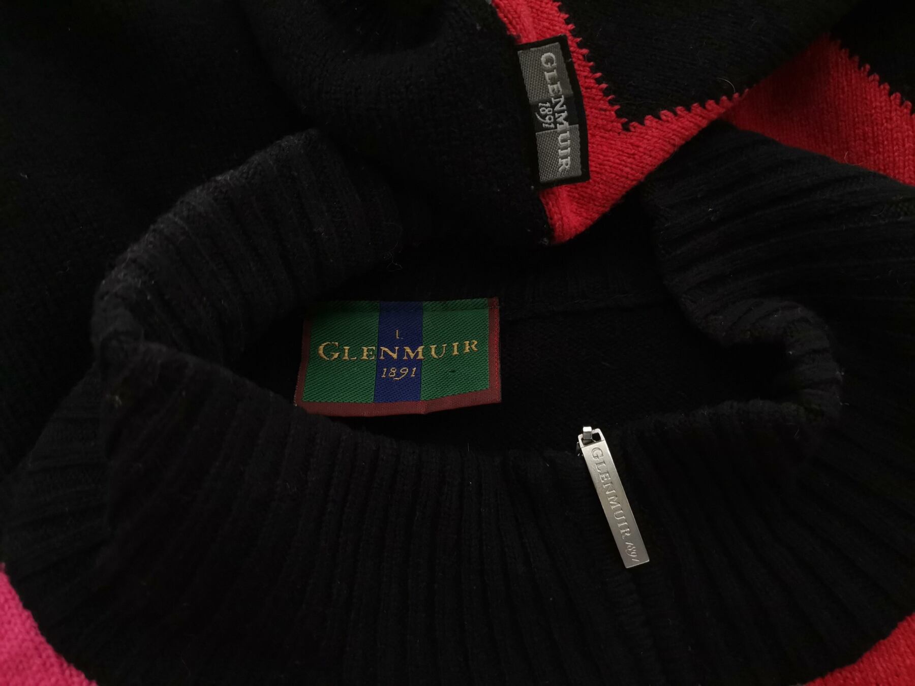 Glenmuir Rozmiar L Kolor Czarny Męski Sweter Długi rękaw Materiał Wełna 100%