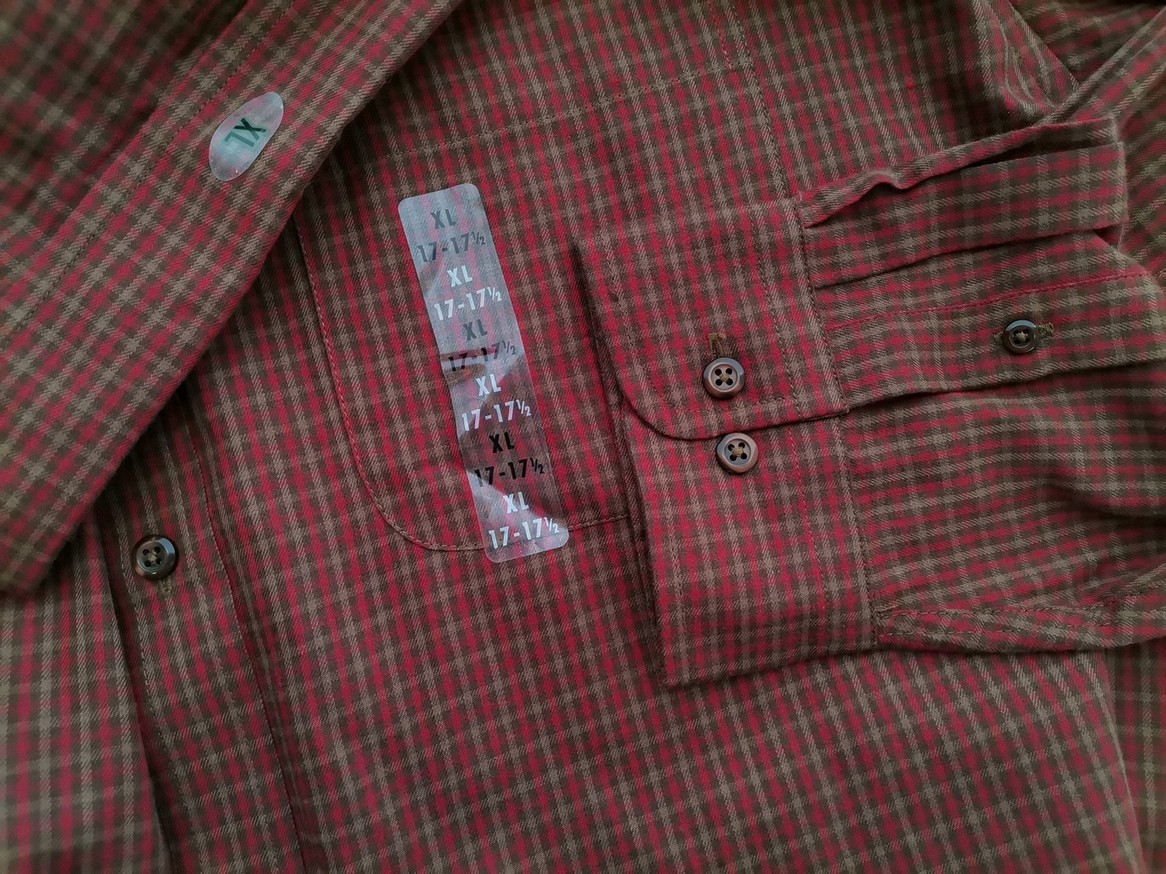 IMG_20210506_110957.jpg VAN HEUSEN Rozmiar XL (17/17,5) Kolor Bordowy Krata Kołnierz Męska Koszula Casual Długi rękaw Materiał Bawełna