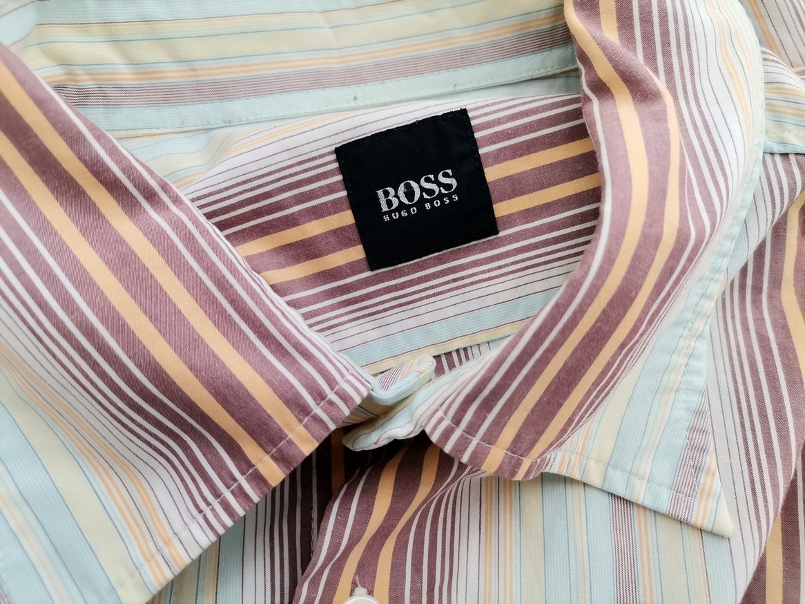 IMG_20210506_132946.jpg Hugo Boss Rozmiar L Kolor Kremowy Pasy Kołnierz Męska Koszula Casual Długi rękaw Materiał Bawełna 100%