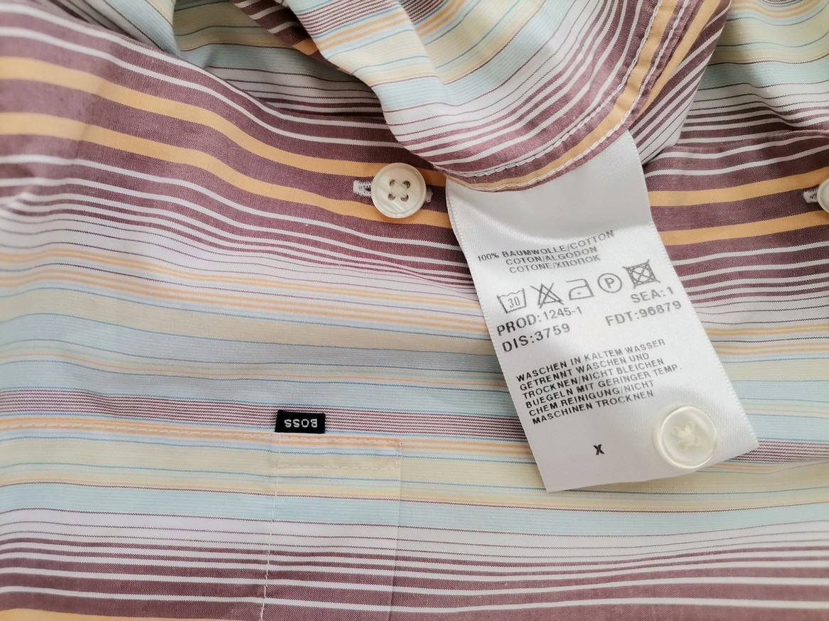 IMG_20210506_133009.jpg Hugo Boss Rozmiar L Kolor Kremowy Pasy Kołnierz Męska Koszula Casual Długi rękaw Materiał Bawełna 100%