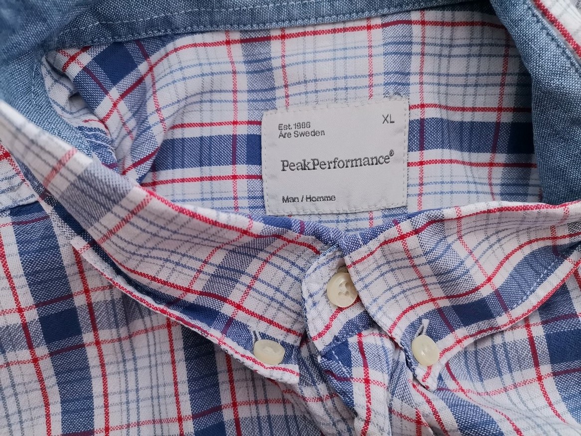 IMG_20210507_145641.jpg Peak performance Rozmiar XL Kolor Niebieski Krata Kołnierz Męska Koszula Casual Krótki rękaw Materiał Bawełna 100%