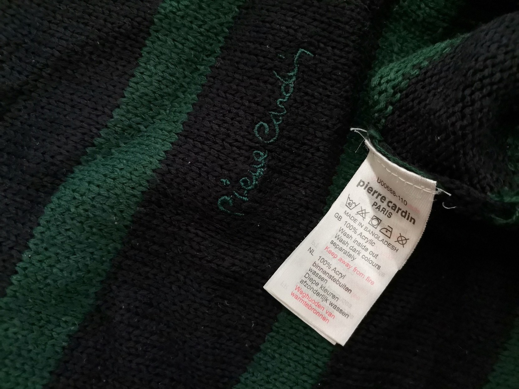 Pierre Cardin Rozmiar 2XL Kolor Zielony Pasy Męski Sweter Długi rękaw Materiał Akryl 100%
