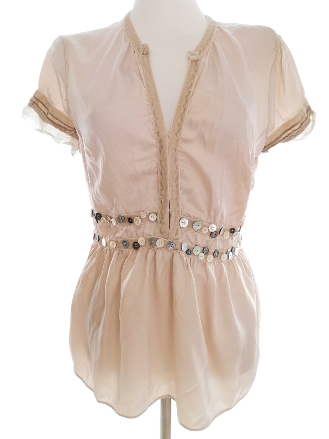 IMG_20210511_112418.jpg Karen MILLEN Rozmiar 12 (40) Kolor Pudrowy Róż Split Crew Neck Bluzka Krótki rękaw
