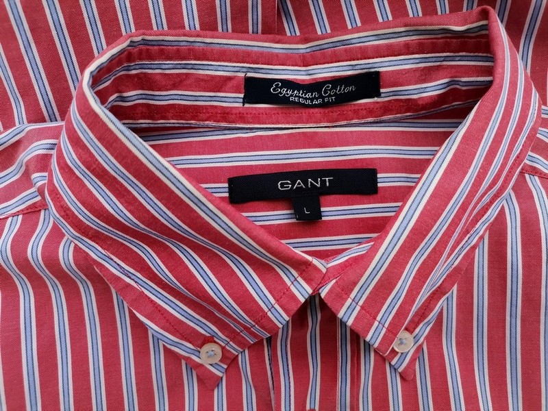 Gant Rozmiar L Kolor Czerwony Pasy Kołnierz Męska Koszula Casual Długi rękaw Materiał Bawełna 100%