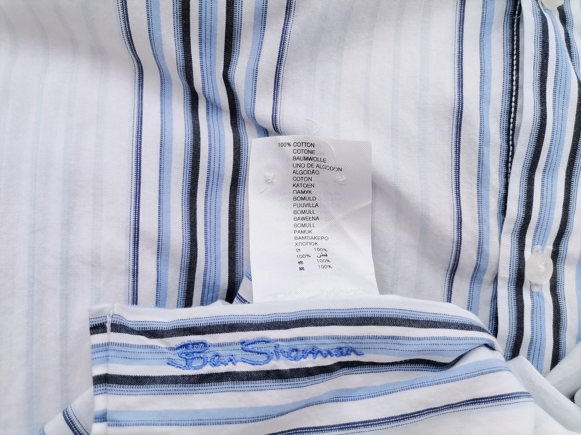 IMG_20210511_130630.jpg BEN SHERMAN Rozmiar L Kolor Biały Pasy Kołnierz Męska Koszula Casual Długi rękaw Materiał Bawełna 100%