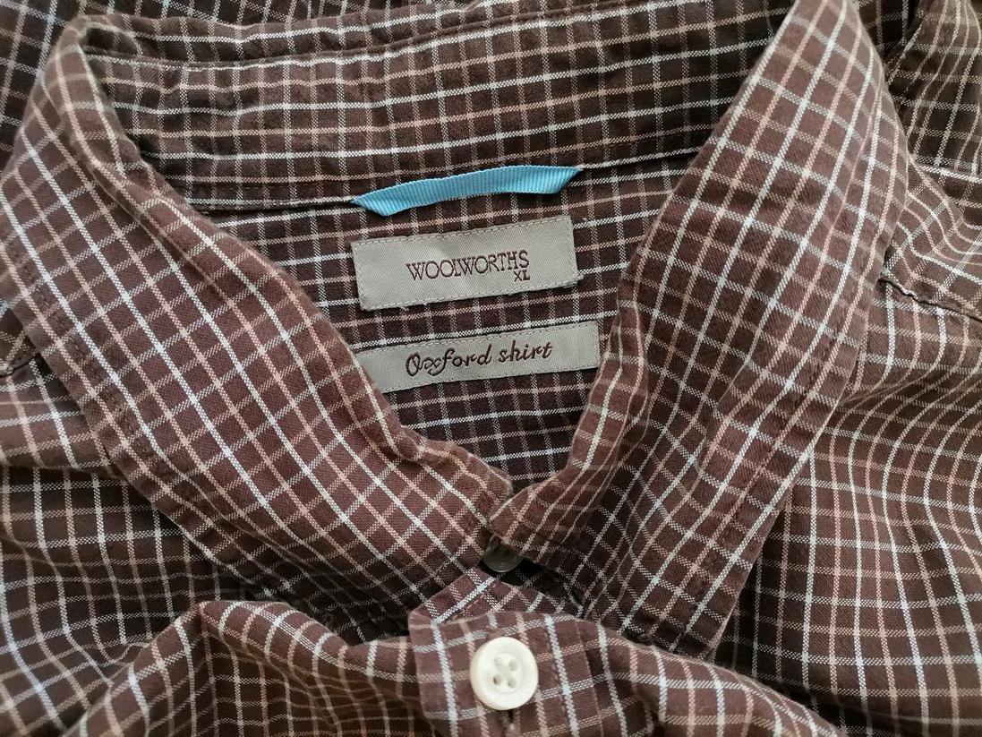 IMG_20210513_142554_r1.jpg Woolworths Rozmiar XL Kolor Brązowy Krata Kołnierz Męska Koszula Casual Długi rękaw Materiał Bawełna 100%