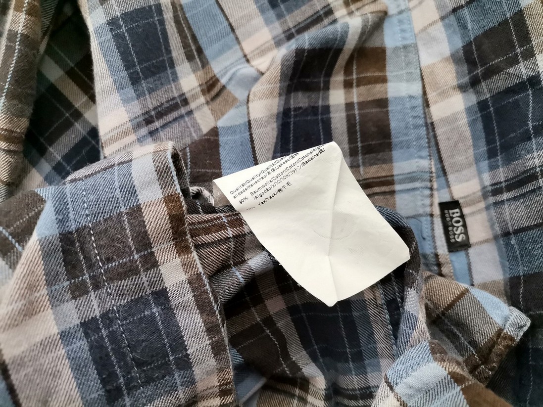 IMG_20210513_143002.jpg Hugo Boss Rozmiar L Kolor Niebieski Krata Kołnierz Męska Koszula Casual Długi rękaw Materiał Bawełna