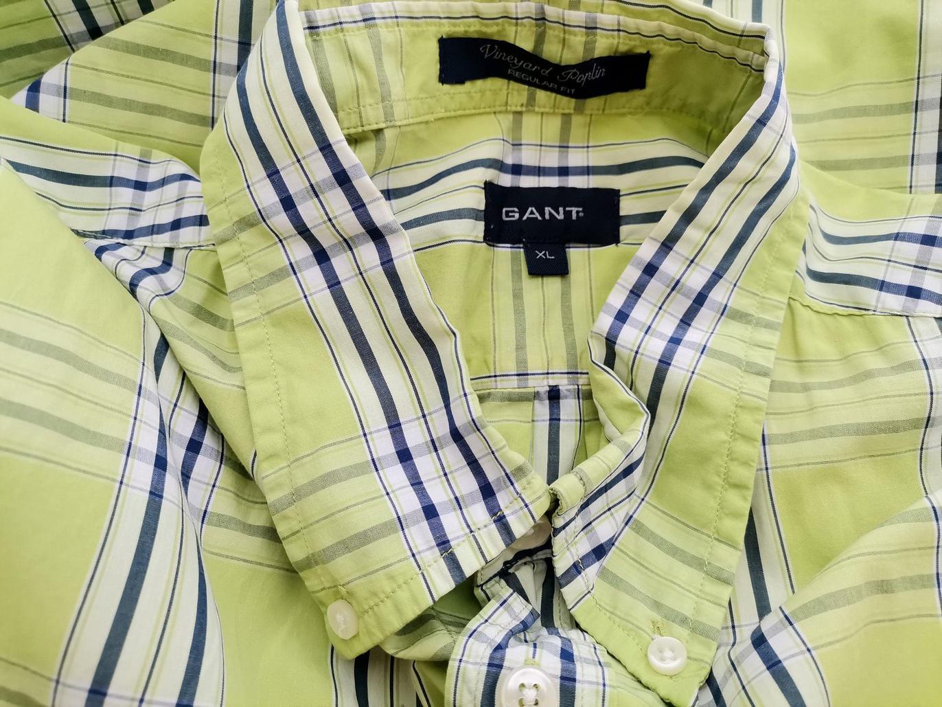 Gant Rozmiar XL Kolor Zielony Krata Kołnierz Męska Koszula Casual Krótki rękaw Materiał Bawełna 100%