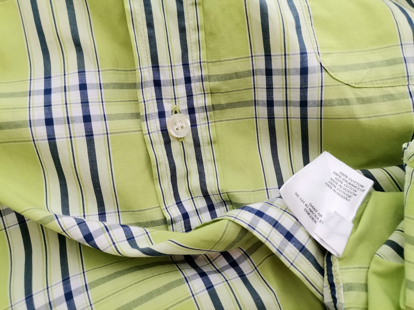 Gant Rozmiar XL Kolor Zielony Krata Kołnierz Męska Koszula Casual Krótki rękaw Materiał Bawełna 100%