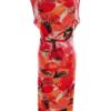 Saloos Collection Rozmiar XL Kolor Czerwony Kwadratowy dekolt Sukienka Sheath Bezrękawnik Midi