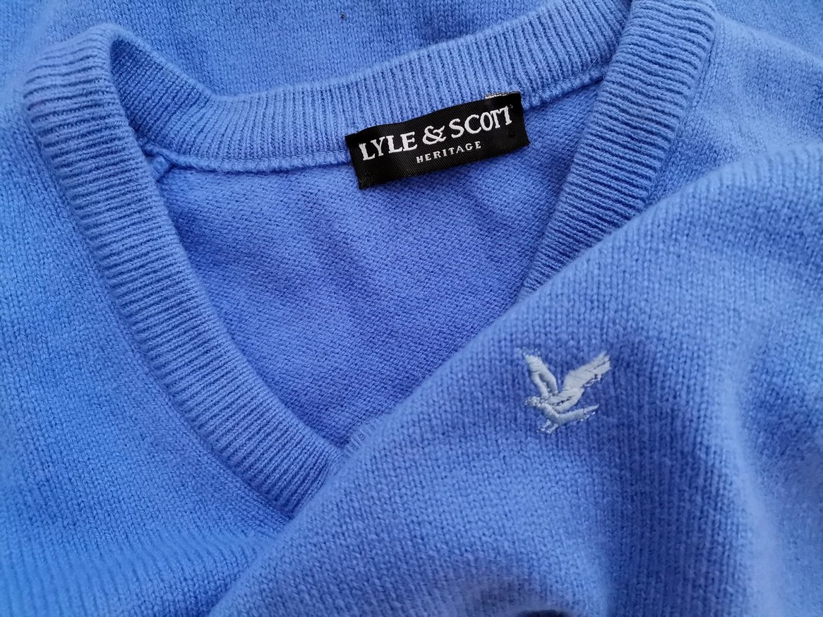 IMG_20210514_133706.jpg Lyle & Scott Rozmiar M Kolor Niebieski Męski Sweter Długi rękaw Materiał Dziewicza Wełna 100%