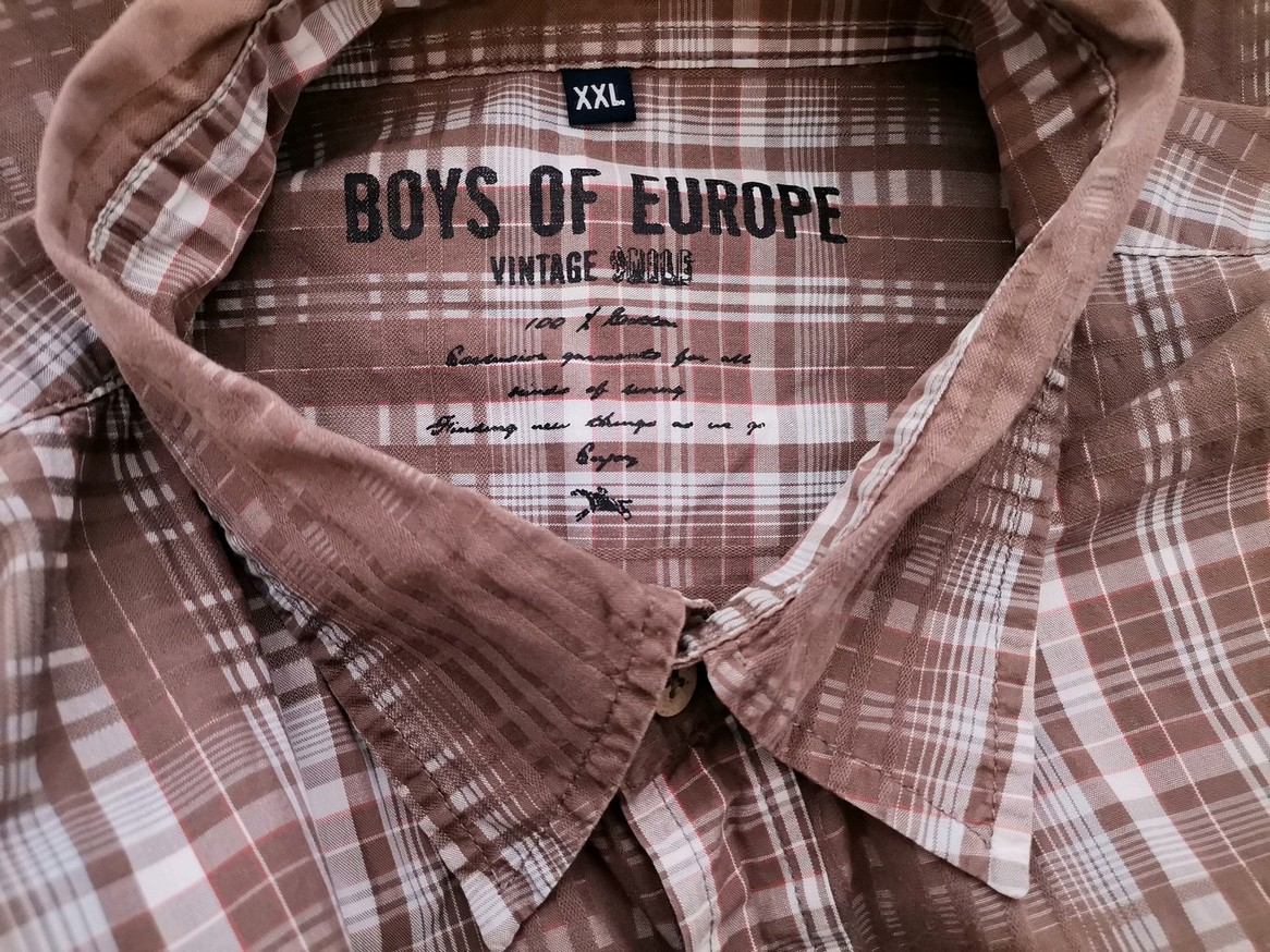 IMG_20210514_135734.jpg BOYS OF EUROPE Rozmiar XXL Kolor Brązowy Krata Kołnierz Męska Koszula Casual Krótki rękaw Materiał Bawełna 100%