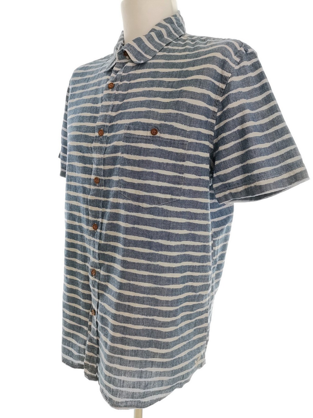 IMG_20210517_113017.jpg American Eagle Rozmiar XL Kolor Niebieski Pasy Kołnierz Męska Koszula Casual Krótki rękaw Materiał Bawełna 100%