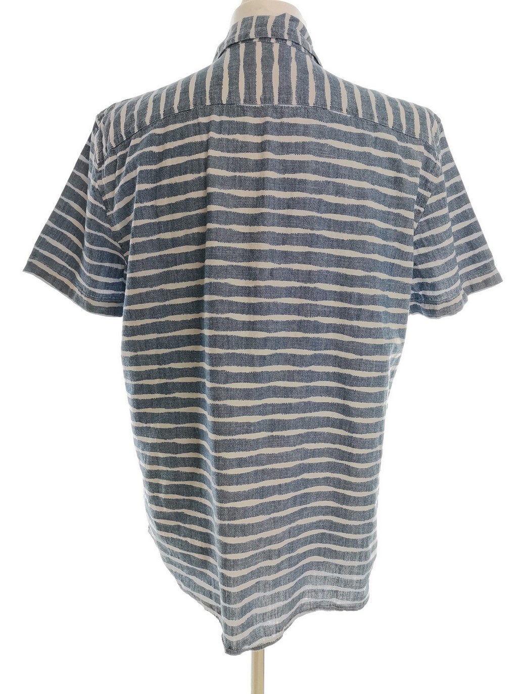 IMG_20210517_113026.jpg American Eagle Rozmiar XL Kolor Niebieski Pasy Kołnierz Męska Koszula Casual Krótki rękaw Materiał Bawełna 100%