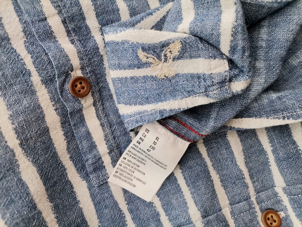 IMG_20210517_113105.jpg American Eagle Rozmiar XL Kolor Niebieski Pasy Kołnierz Męska Koszula Casual Krótki rękaw Materiał Bawełna 100%