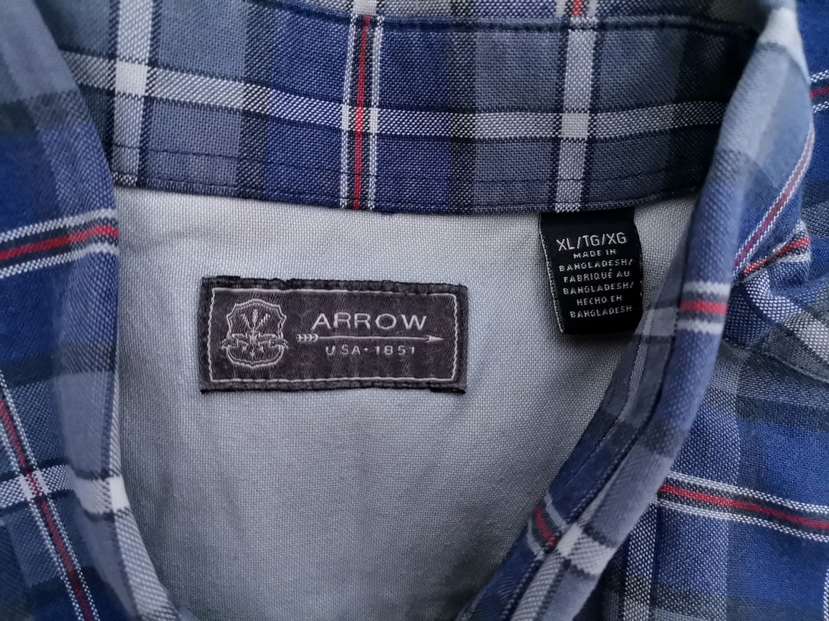 IMG_20210517_114740.jpg Arrow USA Rozmiar XL Kolor Niebieski Krata Kołnierz Męska Koszula Casual Długi rękaw Materiał Bawełna