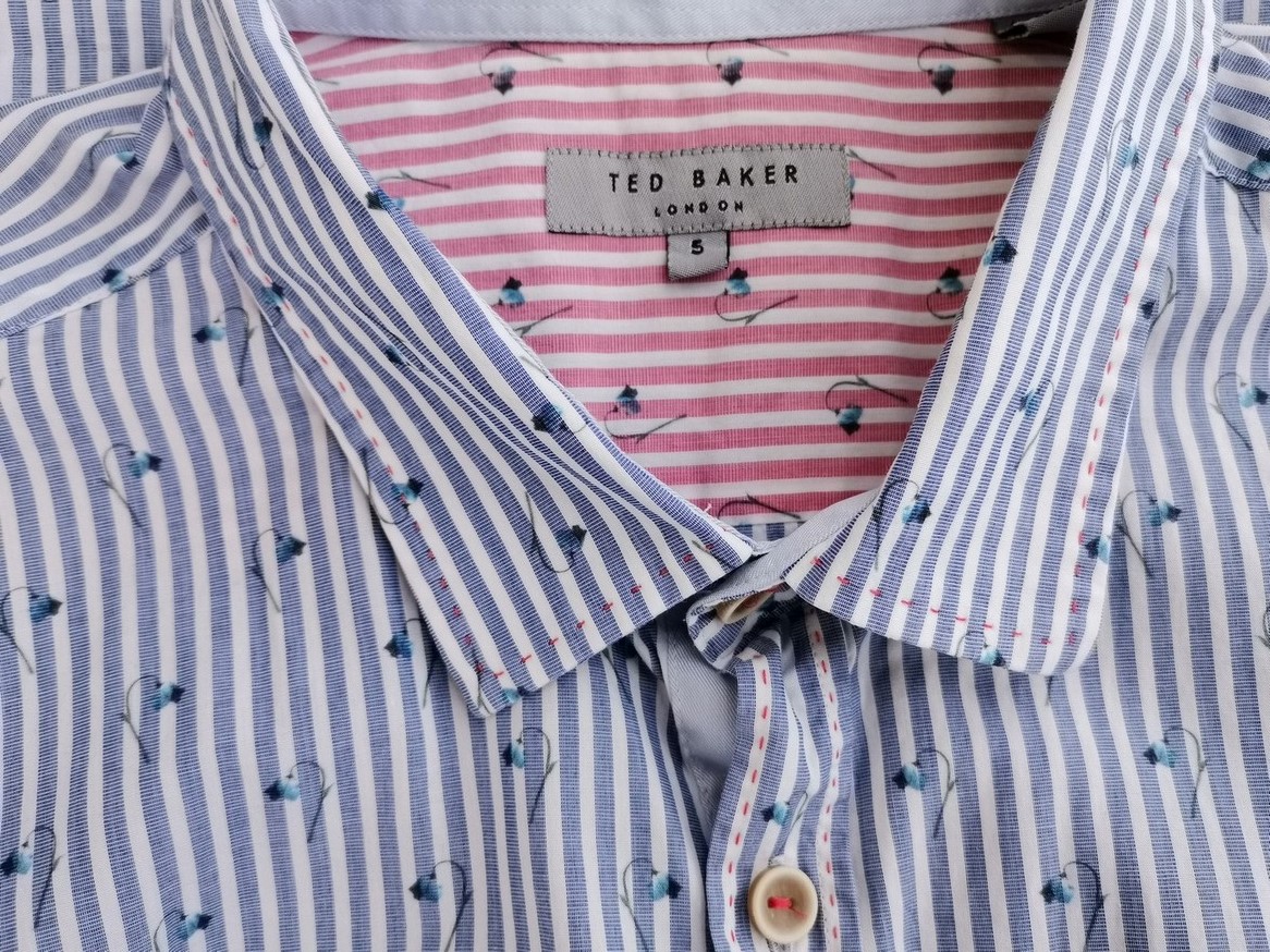 IMG_20210517_120301.jpg Ted Baker Rozmiar 5 (L) Kolor Niebieski Pasy Kołnierz Męska Koszula Casual Długi rękaw Materiał Bawełna 100%