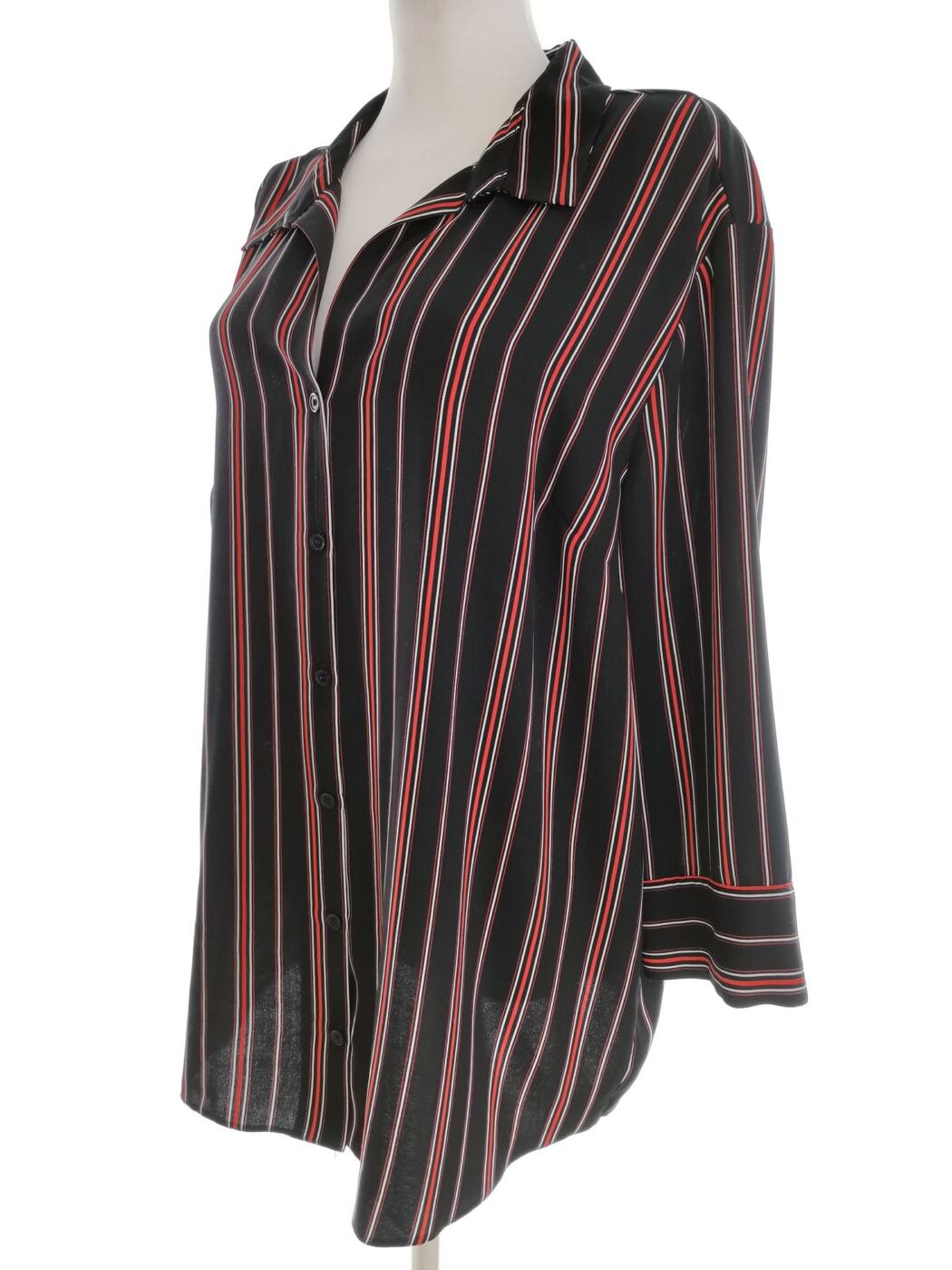 Vintage Rozmiar 48/50 Kolor Czarny Pasy Kołnierz Tunika Zapinana Bluzka Rękaw 3/4