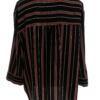 Vintage Rozmiar 48/50 Kolor Czarny Pasy Kołnierz Tunika Zapinana Bluzka Rękaw 3/4
