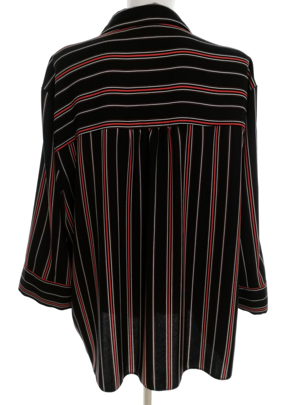 Vintage Rozmiar 48/50 Kolor Czarny Pasy Kołnierz Tunika Zapinana Bluzka Rękaw 3/4