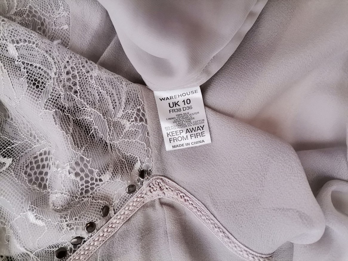 Warehouse Rozmiar 10 (38) Kolor Szary Dekolt U Sukienka Prostokątna Bezrękawnik Do Kolan Materiał Jedwab 100%