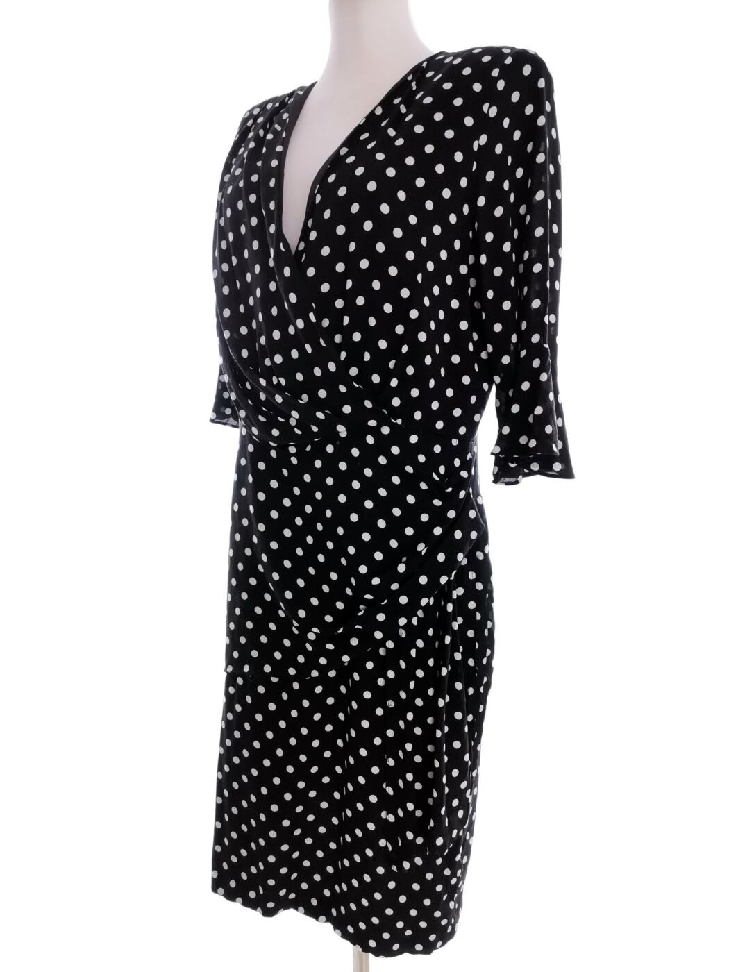 Floryday Rozmiar XL Kolor Czarny Grochy W serek Sukienka Zawijana Rękaw 3/4 Midi Floryday Rozmiar XL Kolor Czarny Grochy W serek Sukienka Zawijana Rękaw 3/4 Midi