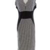 Liquid Rozmiar 14 (42) Kolor Czarny Pasy W serek Sukienka Bodycon Bezrękawnik Midi