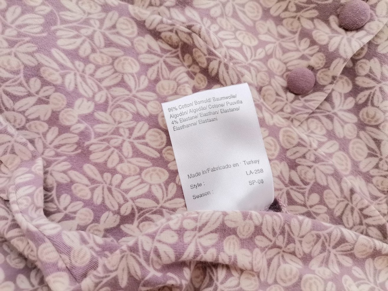 Noa noa Rozmiar M Kolor Lawendowy Roślinny Liście Dekolt U Tunika Bluzka Krótki rękaw Materiał Bawełna