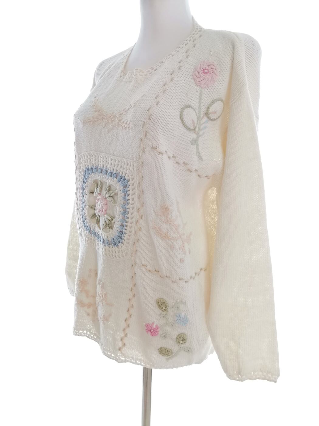 Daisy Rozmiar ONE SIZE (44) Kolor Kremowy Crew Neck Długi Sweter Tunika Długi rękaw Materiał Ramie Cienka dzianina
