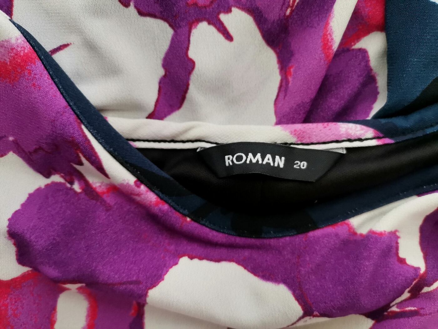 Roman Rozmiar 20 (48) Kolor Granatowy Okrągły dekolt Sukienka Prostokątna Bezrękawnik Midi Roman Rozmiar 20 (48) Kolor Granatowy Okrągły dekolt Sukienka Prostokątna Bezrękawnik Midi
