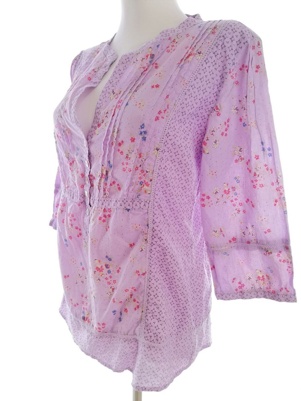 IMG_20210526_121031.jpg Flash Woman Rozmiar 38/40 Kolor Lawendowy Split Crew Neck Bluzka Popover Guziki Rękaw 3/4 Materiał Bawełna 100%