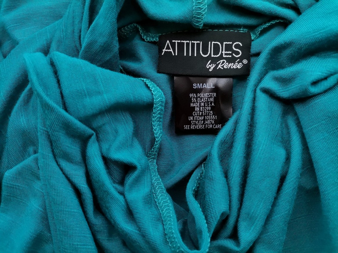 Attitudes By Renee Rozmiar S Kolor Turkusowy Drapowany dekolt Tunika Bluzka Długi rękaw