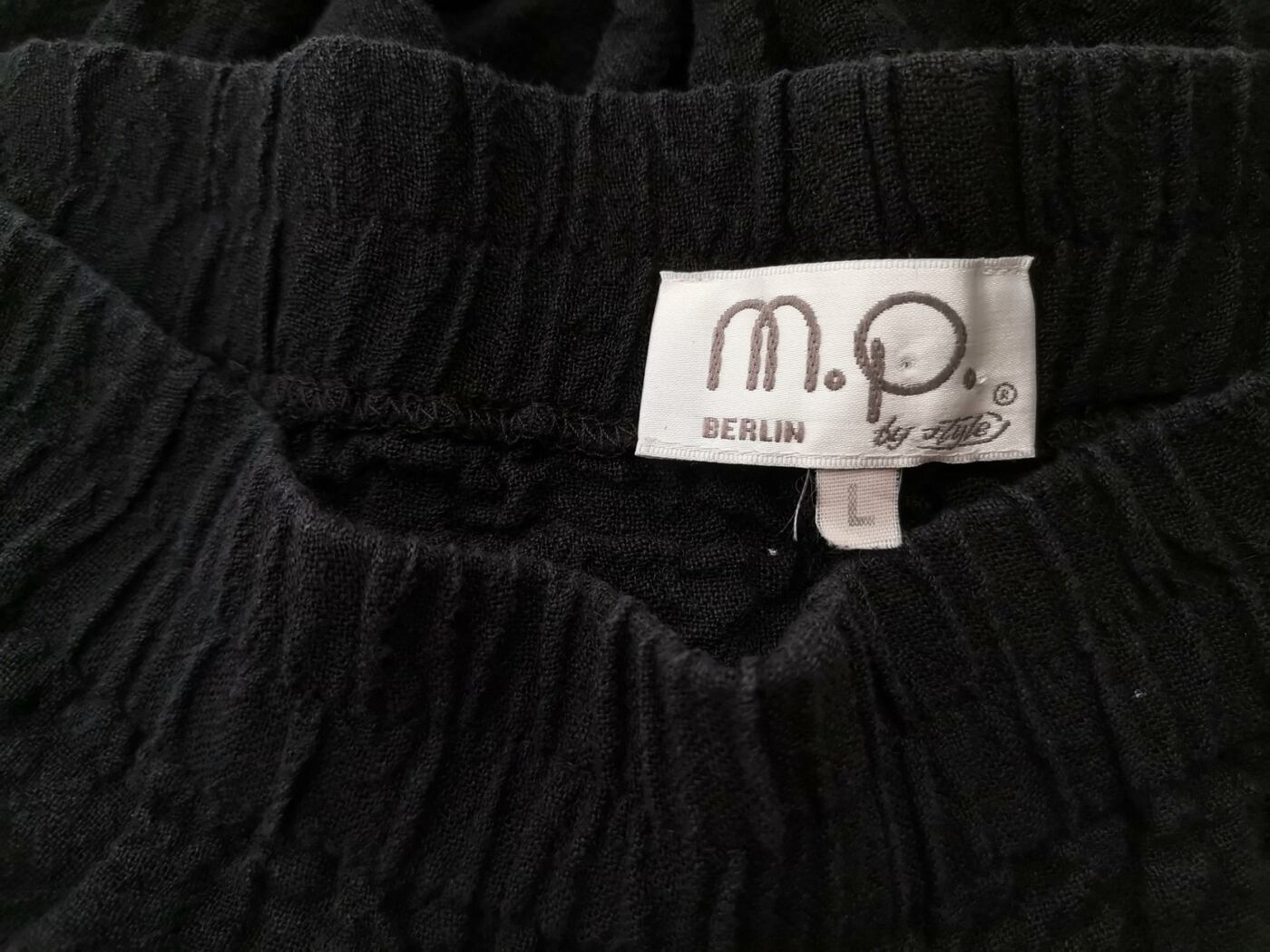IMG_20210526_142759.jpg M.P. Berlin by Style Rozmiar L Kolor Czarny Spodnie Casual Materiał Len