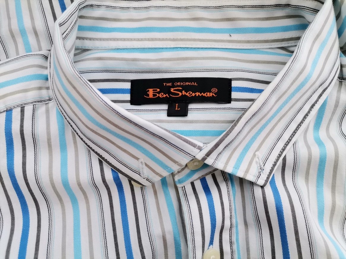 IMG_20210527_123222.jpg BEN SHERMAN Rozmiar L Kolor Niebieski Pasy Kołnierz Męska Koszula Casual Długi rękaw Materiał Bawełna 100%