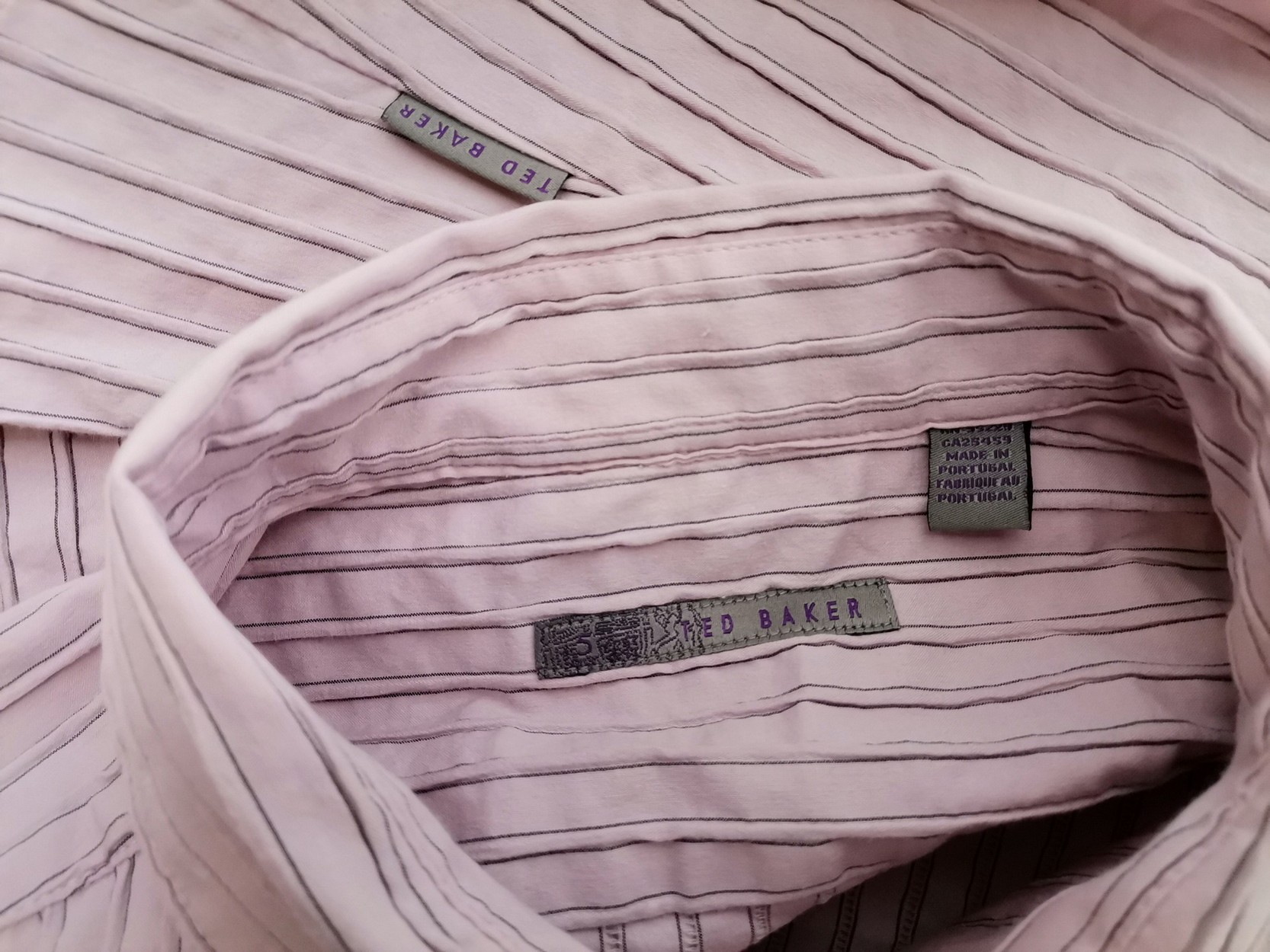 IMG_20210527_132128.jpg Ted Baker Rozmiar 5 (XXL) Kolor Lawendowy Pasy Kołnierz Męska Koszula Casual Krótki rękaw Materiał Bawełna