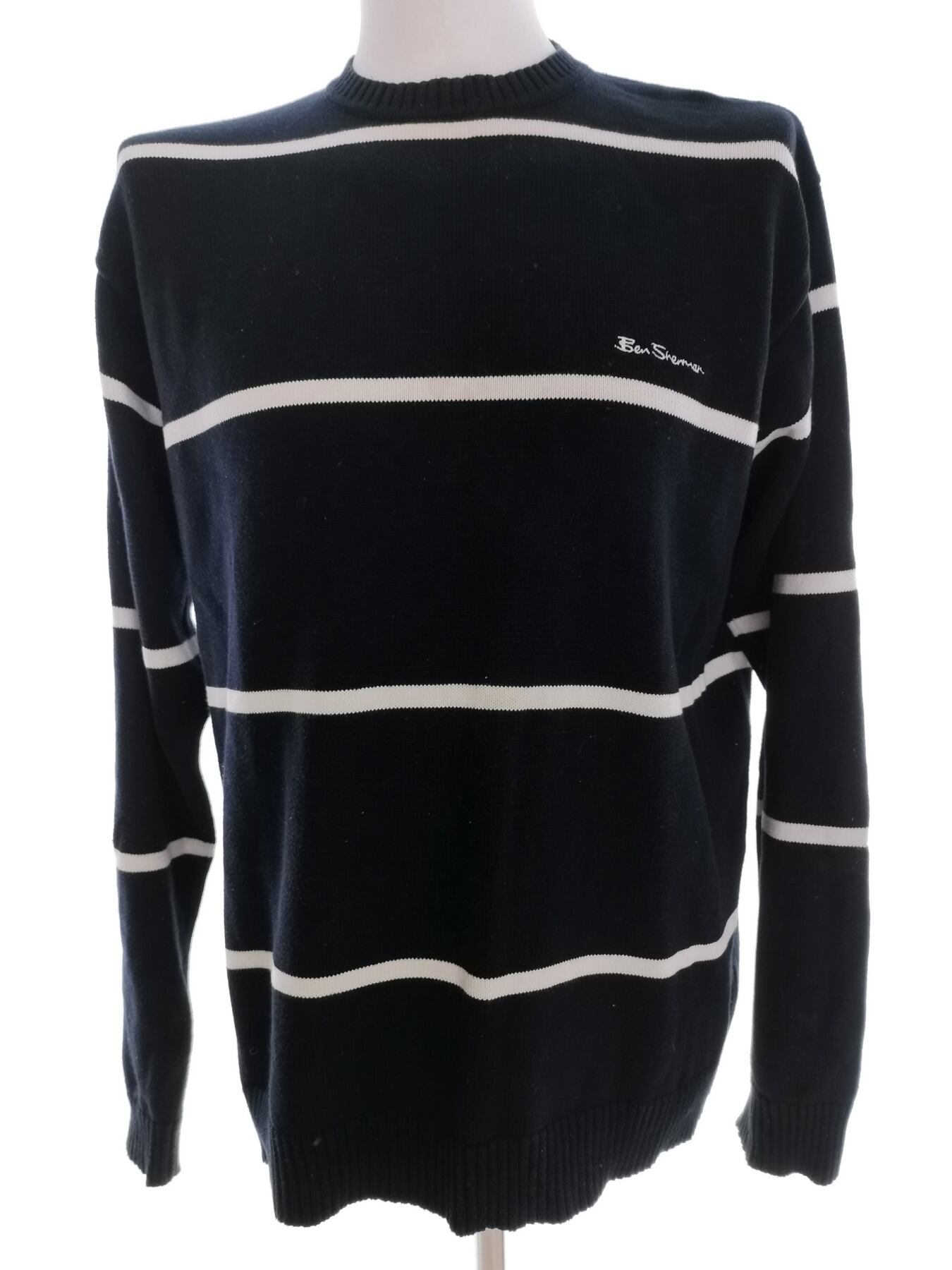 BEN SHERMAN Rozmiar 2 (M) Kolor Granatowy Pasy Męski Sweter Długi rękaw Materiał Bawełna 100%