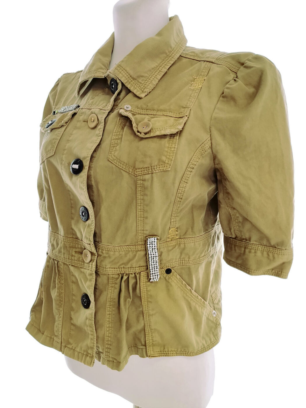 IMG_20210527_151459.jpg River island Rozmiar 12 (38) Kolor Khaki Kołnierz Żakiet z zapięciem Krótki rękaw Materiał Bawełna 100%
