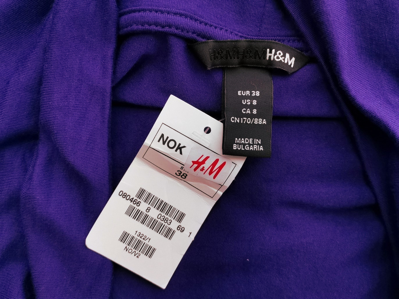 H&m Rozmiar 32 Kolor Fioletowy Drapowany dekolt Sukienka Sweterkowa Krótki rękaw Midi Materiał Wiskoza