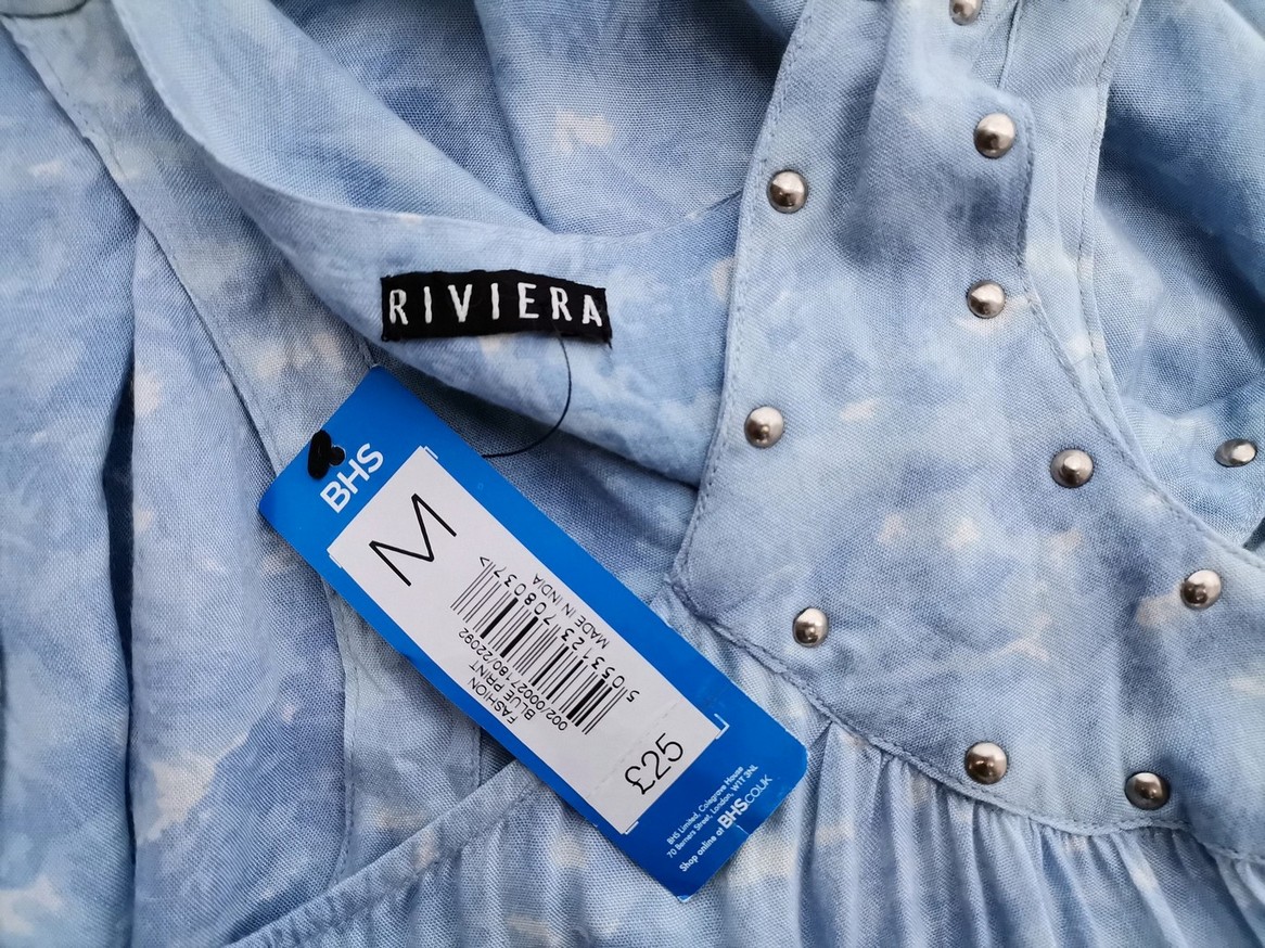 RIVIERA Rozmiar M Kolor Niebieski Dekolt U Sukienka Mini Bezrękawnik Krótka Materiał Wiskoza 100% RIVIERA Rozmiar M Kolor Niebieski Dekolt U Sukienka Mini Bezrękawnik Krótka Materiał Wiskoza 100%