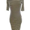 Rozmiar 8 (36) Kolor Żółty Pasy Okrągły dekolt Sukienka Bodycon Krótki rękaw Do Kolan