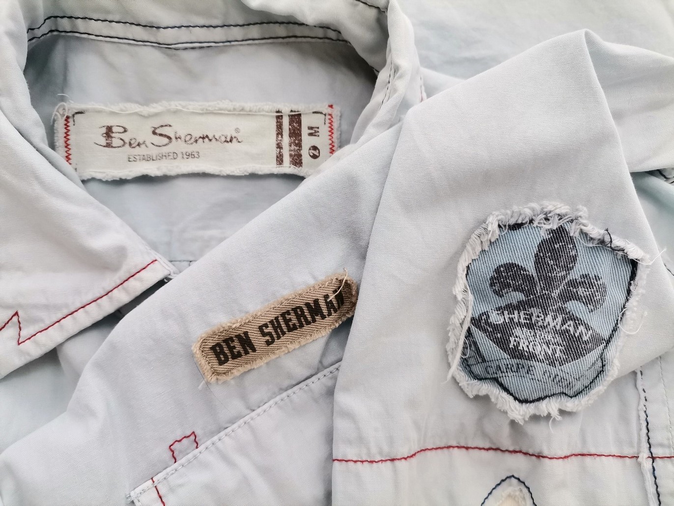 IMG_20210601_110926.jpg BEN SHERMAN Rozmiar M Kolor Niebieski Kołnierz Męska Koszula Casual Krótki rękaw Materiał Bawełna 100%