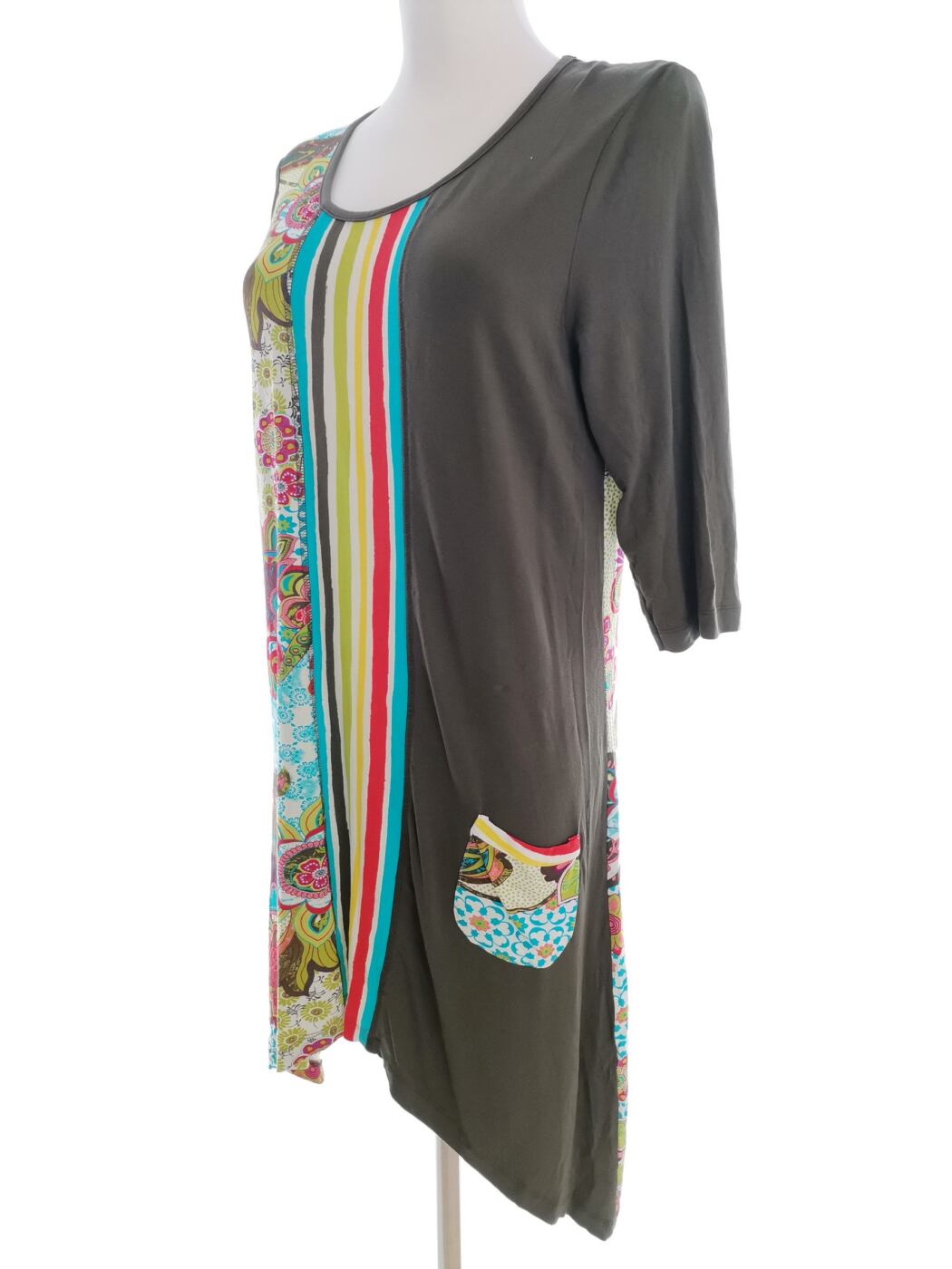 M Fashionwear Rozmiar S Kolor Khaki Pasy Okrągły dekolt Tunika Bluzka Rękaw 3/4 Materiał Wiskoza M Fashionwear Rozmiar S Kolor Khaki Pasy Okrągły dekolt Tunika Bluzka Rękaw 3/4 Materiał Wiskoza